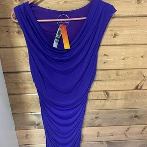 INC fitted ruched purpl midi dress sz L